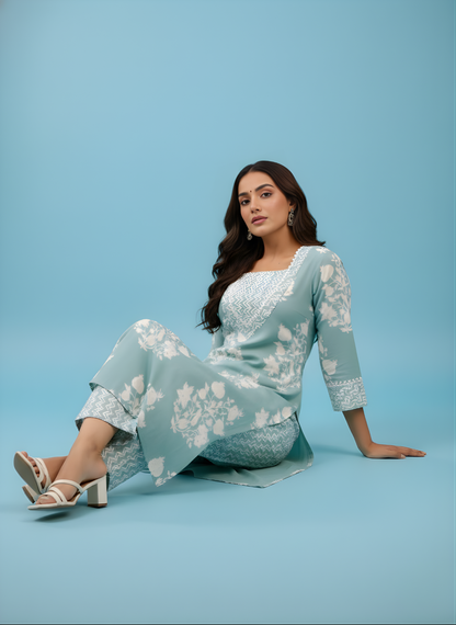 Pure Cotton Pastel Blue Kurta Set – Wholesale Women Wear