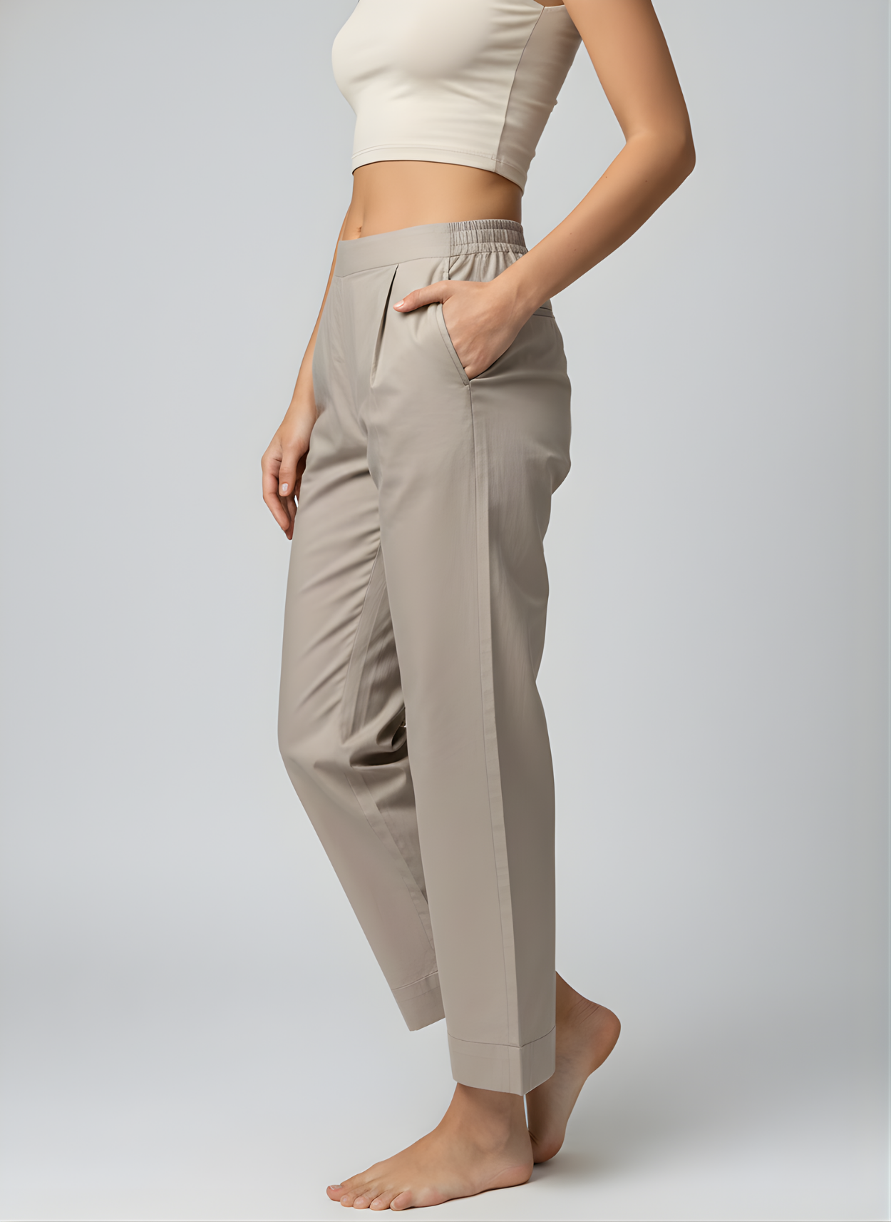 Women’s Taupe Cotton Straight-Fit Bottoms – Wholesale Manufacturer Supply