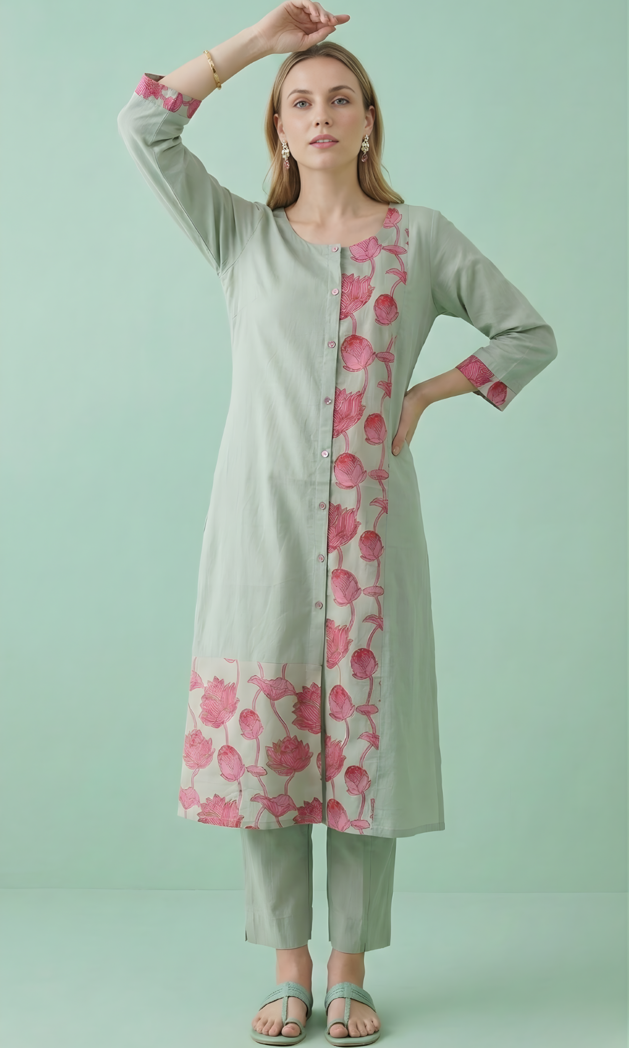 Neelufer Creation floral panel kurta set for women