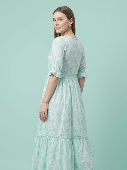 Mint Floral Cotton Middy Dress Wholesale Manufacturer India