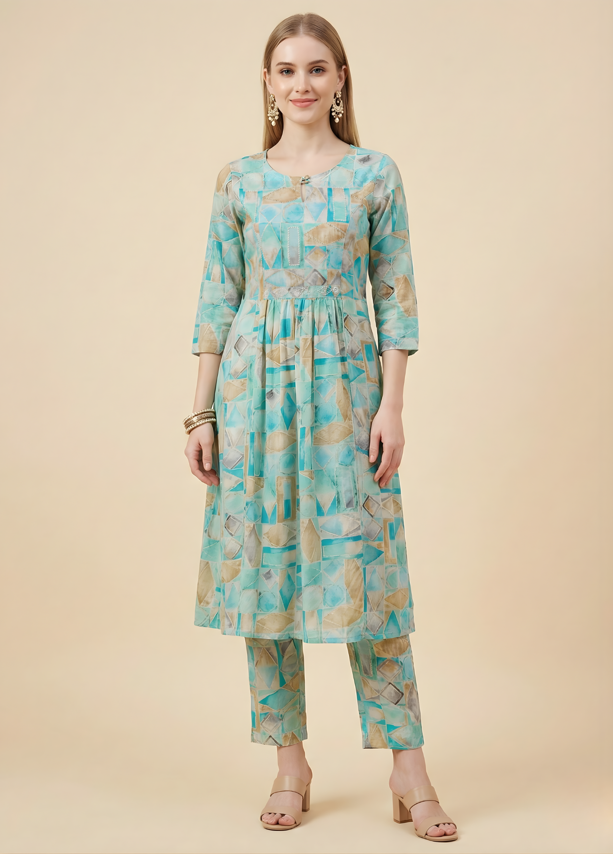 Pure Cotton Light Blue Printed Kurti Set – Wholesale Women Ethnic Wear for Bulk Buyers