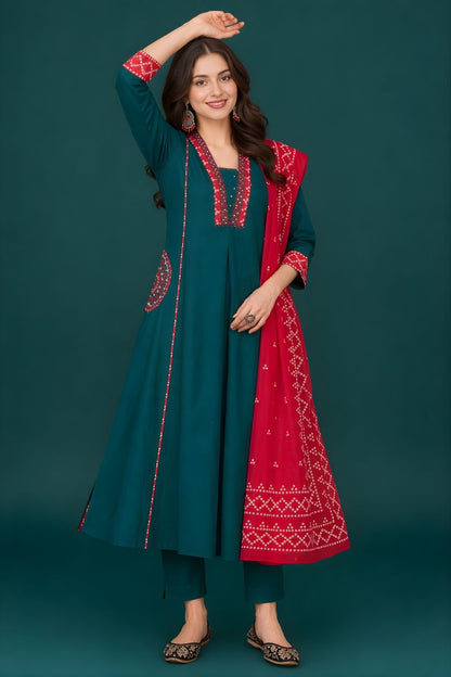 Green Cotton Dupatta Set Wholesale Women Wear Manufacturer