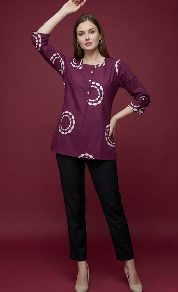 Vanya Wine Circle Jaipuri Cotton Top – Women Wear Wholesale