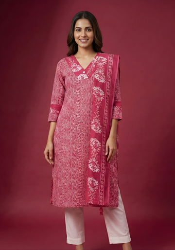 Neelufer Creation pure cotton pink dupatta set