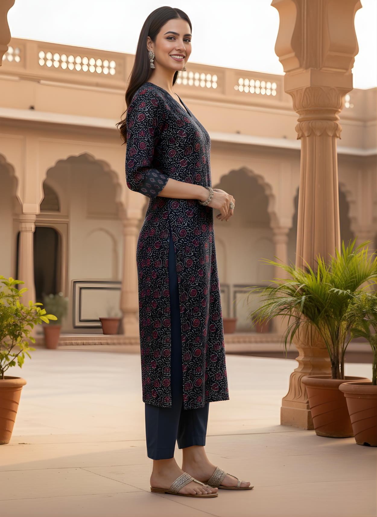 Aaronee Women’s Printed Cotton Kurta with Pants