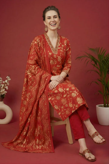 women wear wholesale manufacturer India red cotton kurti set