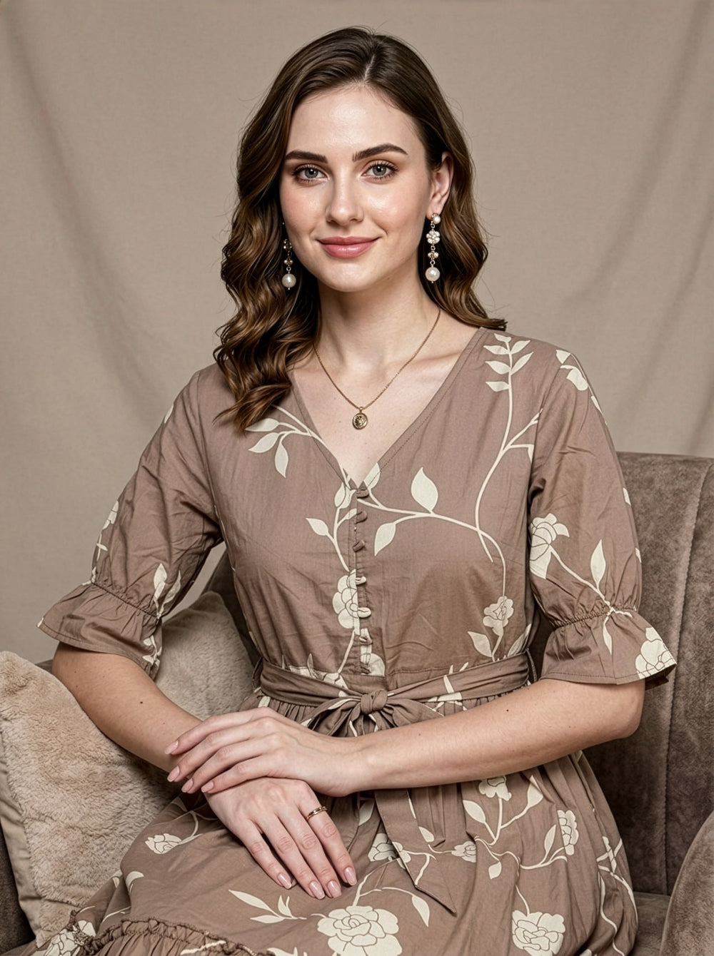Floral Cotton Middy Dress Wholesale Manufacturer Women Wear
