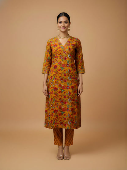 Neelufer Creation mustard cotton kurta set for women