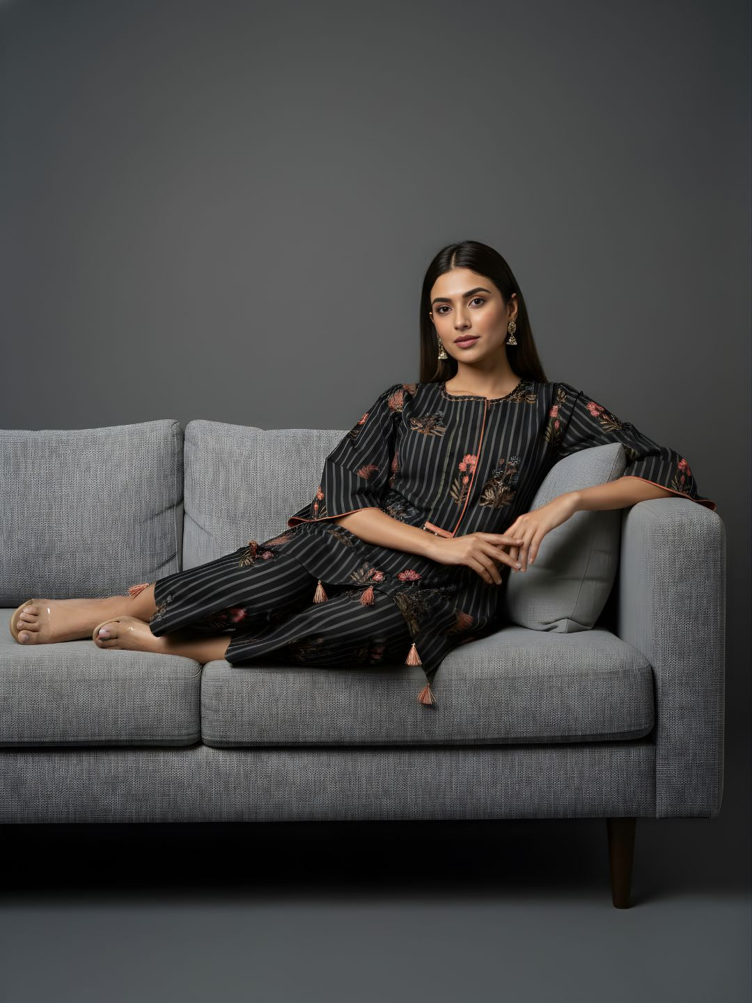 Pure Cotton Striped Floral Kurta Set – Wholesale & Women Wear Manufacturing Supply