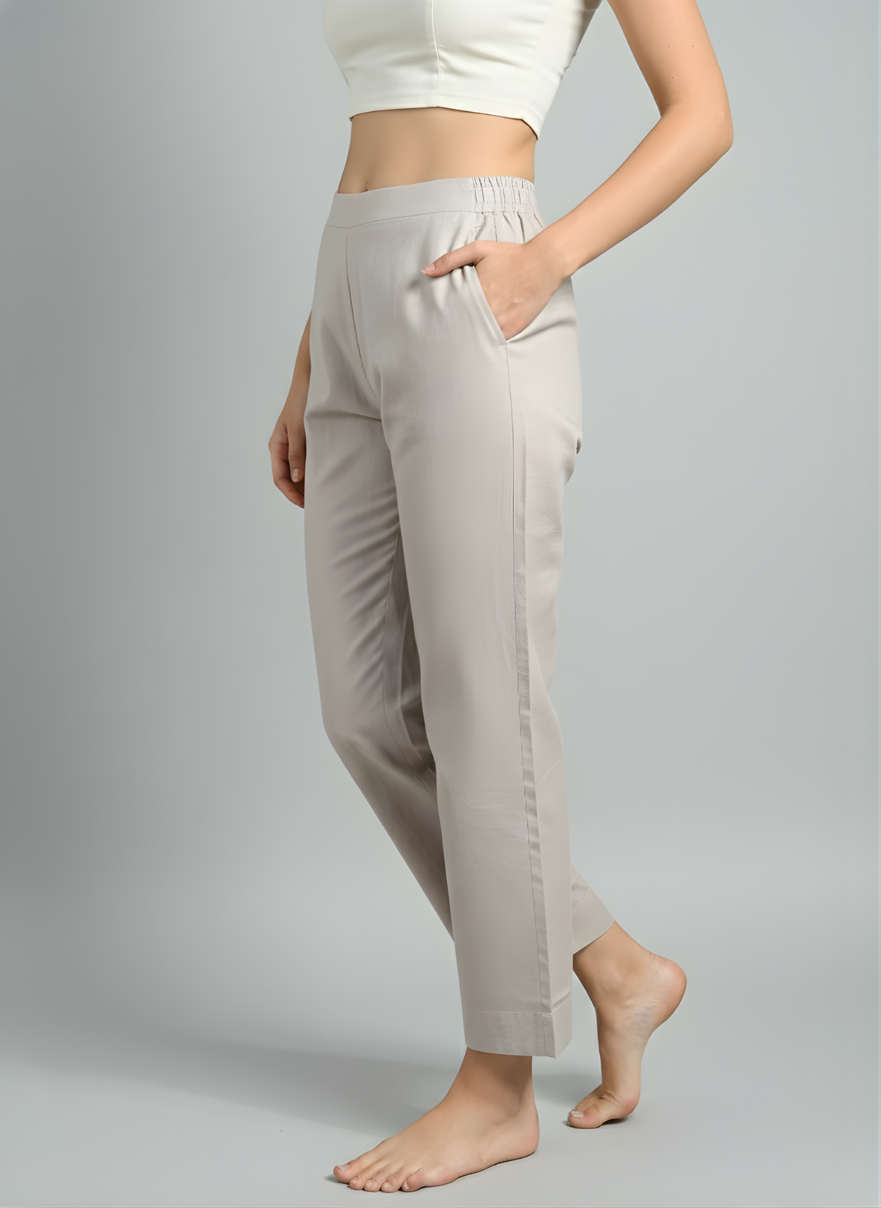 Women’s Taupe Cotton Straight-Fit Bottoms – Wholesale Manufacturer Supply
