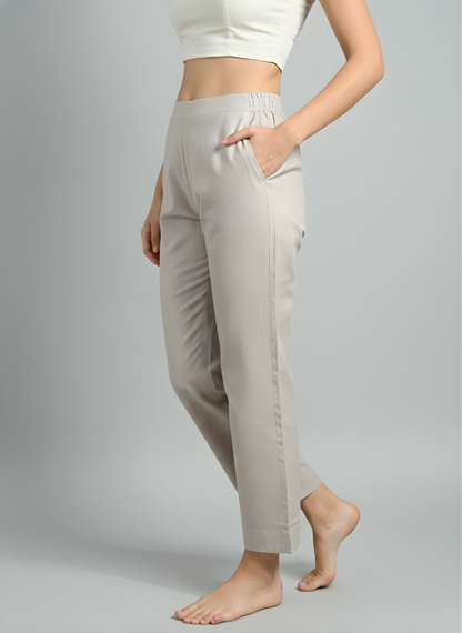 Women’s Taupe Cotton Straight-Fit Bottoms – Wholesale Manufacturer Supply
