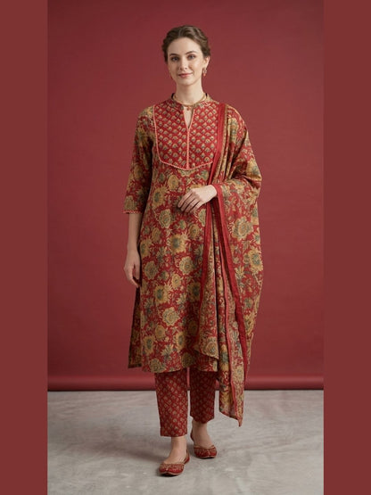 Red Printed Pure Cotton Kurti Dupatta Set Wholesale Manufacturer India