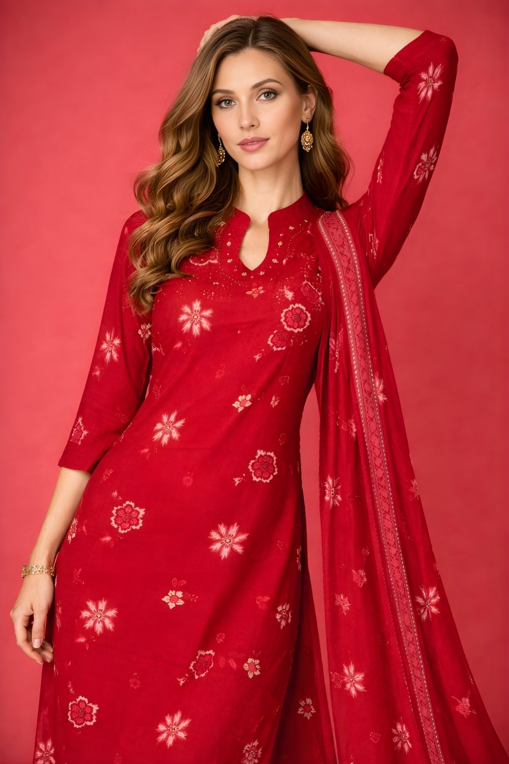 wholesale cotton kurtis supplier women wear bulk supplier India red set