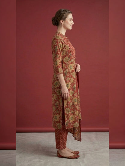 Red Printed Pure Cotton Kurti Dupatta Set Wholesale Manufacturer India