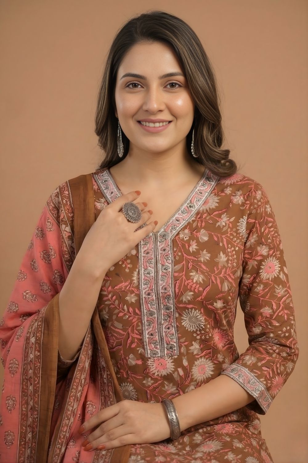women wear wholesale manufacturer India ethnic dupatta set rust