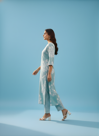 Pure Cotton Pastel Blue Kurta Set – Wholesale Women Wear