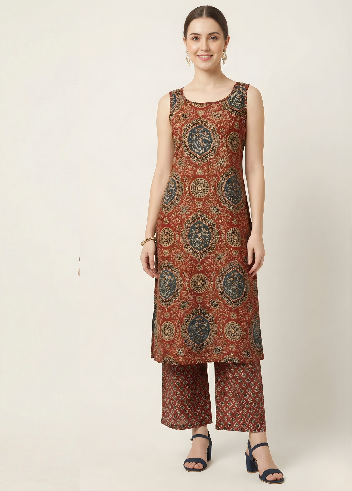 Saanvi Classic Ajrakh Cotton Kurta Set – Women Ethnic Wear Manufacturer