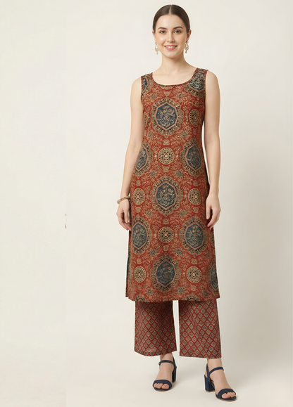 Saanvi Classic Ajrakh Cotton Kurta Set – Women Ethnic Wear Manufacturer