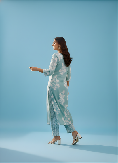Pure Cotton Pastel Blue Kurta Set – Wholesale Women Wear