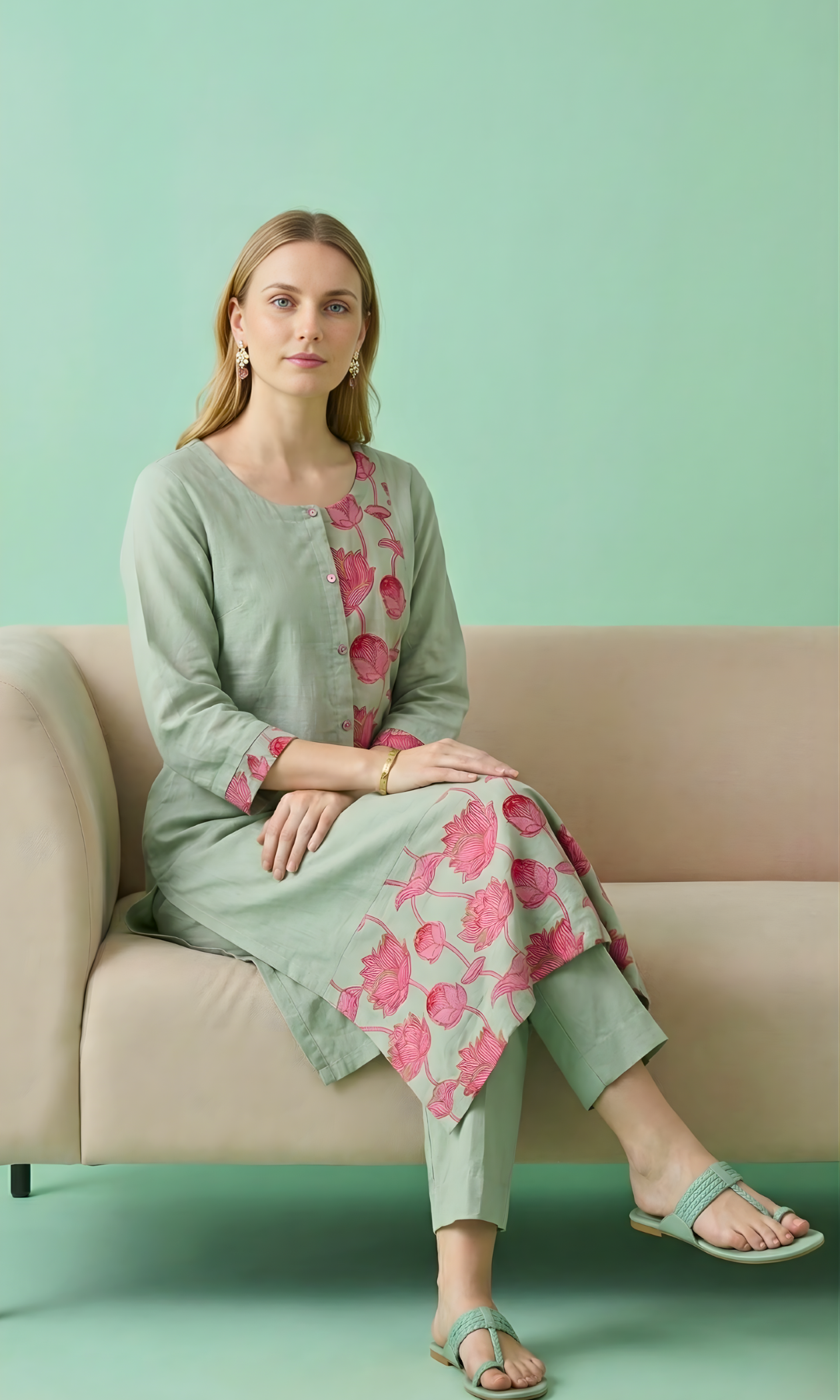 Neelufer Creation pure cotton kurta set front view