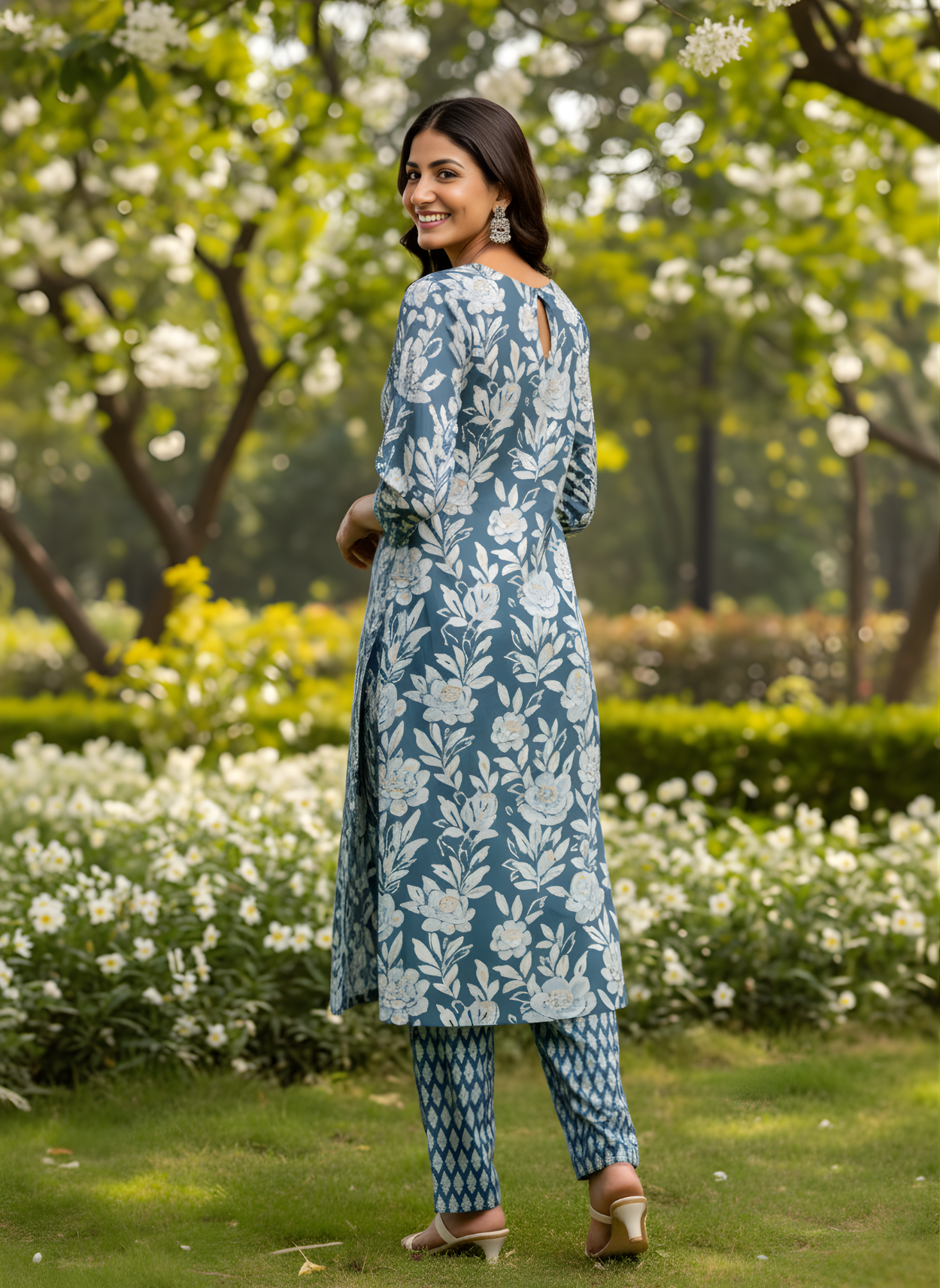Front view floral cotton kurta set