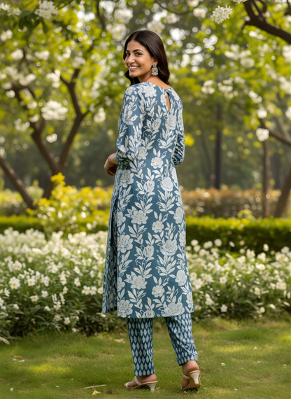 Front view floral cotton kurta set