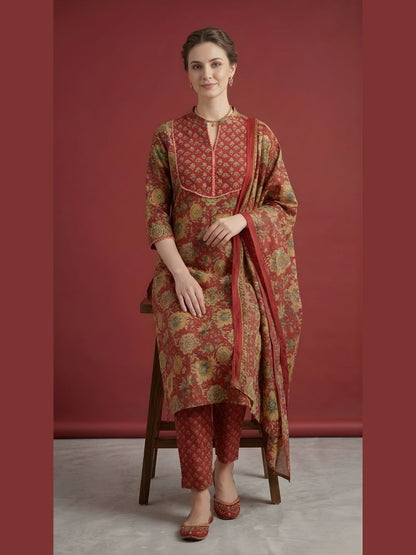 Red Printed Pure Cotton Kurti Dupatta Set Wholesale Manufacturer India