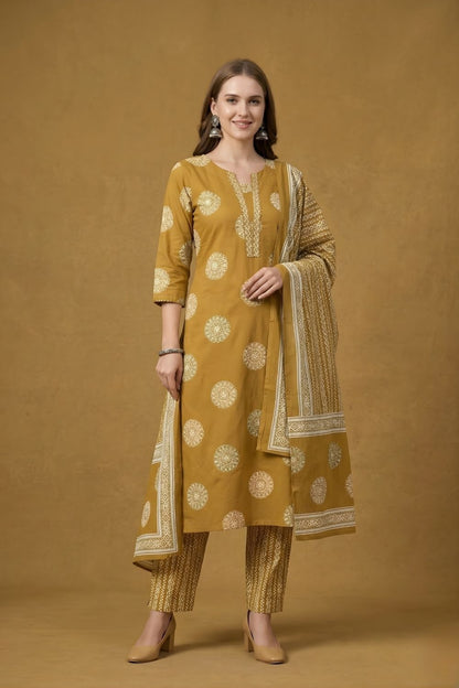 women wear wholesale manufacturer India printed mustard kurti dupatta