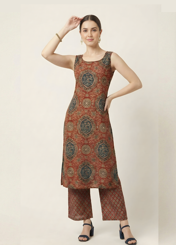 Saanvi Classic Ajrakh Cotton Kurta Set – Women Ethnic Wear Manufacturer