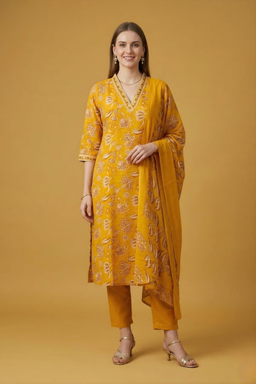 women wear wholesale manufacturer India yellow cotton kurti set