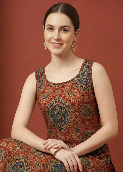 Saanvi Classic Ajrakh Cotton Kurta Set – Women Ethnic Wear Manufacturer