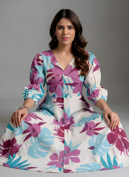 Contemporary Floral Pure Cotton Dress for Women | Direct Manufacturer Supply – Neelufer Creation