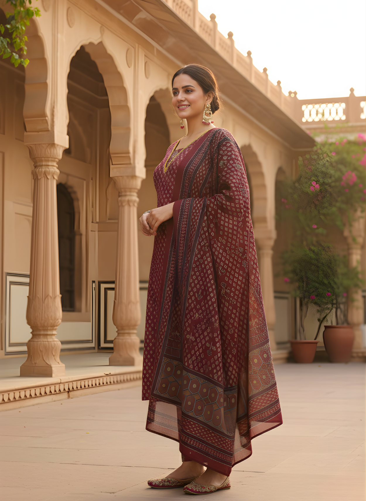 Maroon ethnic cotton suit set women