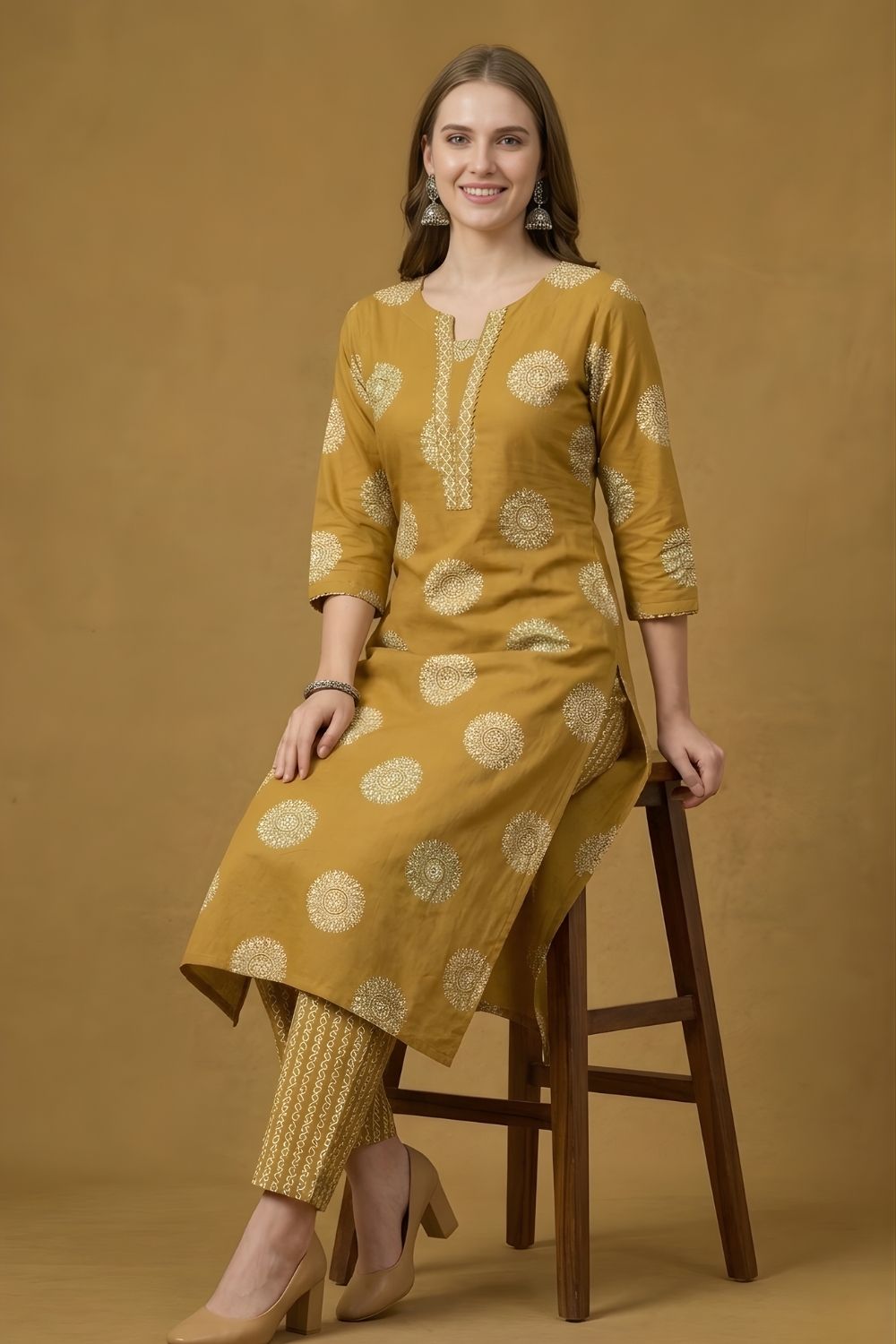 women wear wholesale manufacturer India eco friendly cotton kurti mustard