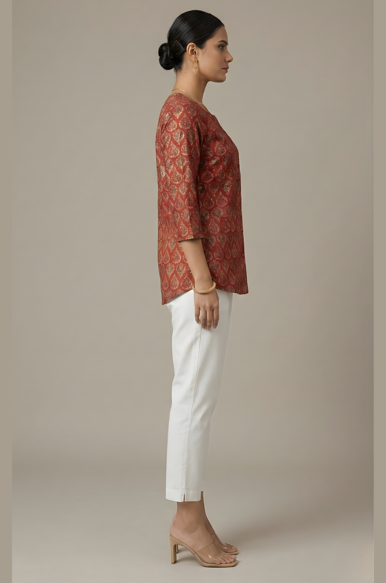 Rust red Jaipuri motif cotton top wholesale