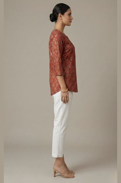 Rust red Jaipuri motif cotton top wholesale