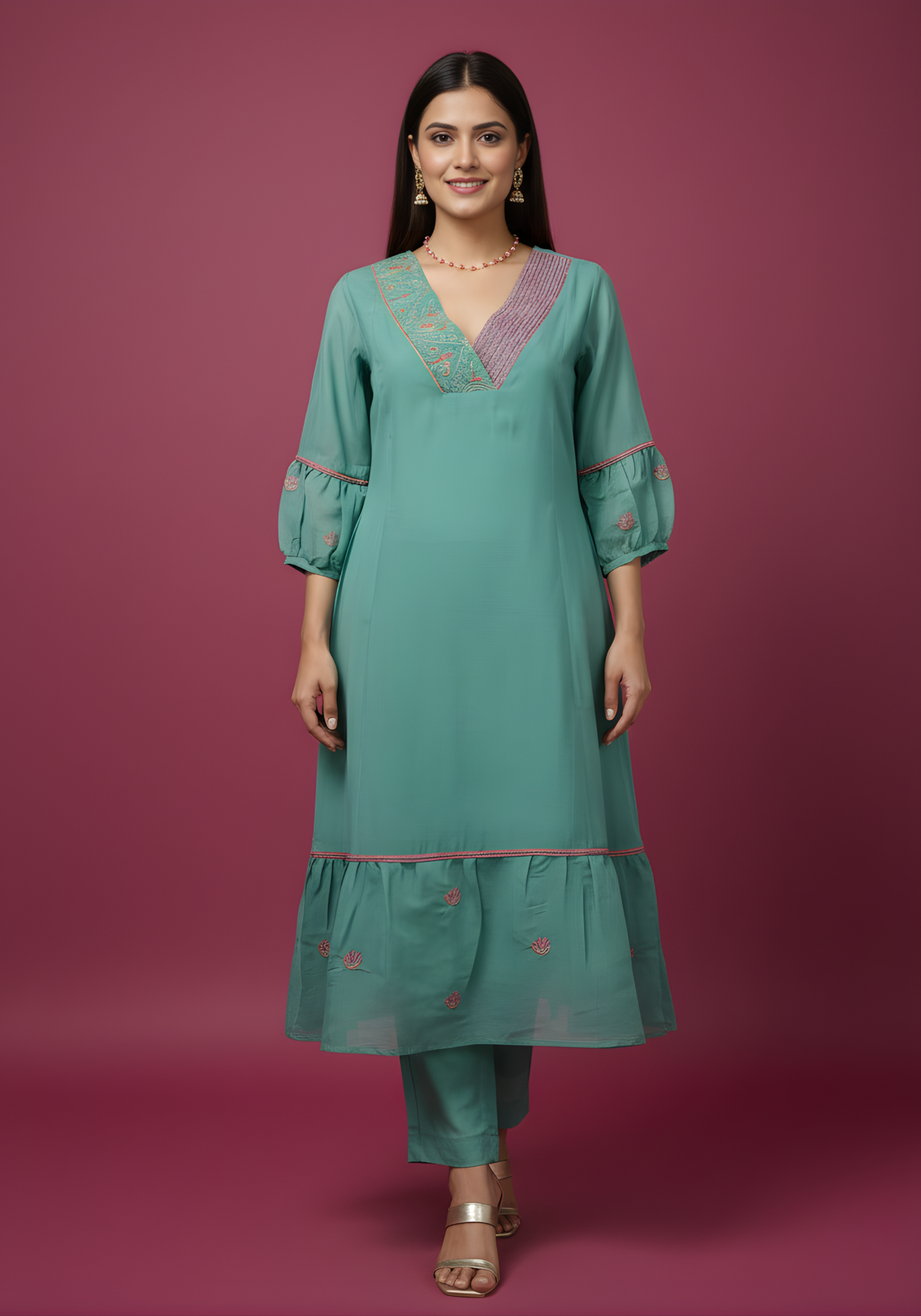 Ladies mul chanderi kurta set ready stock