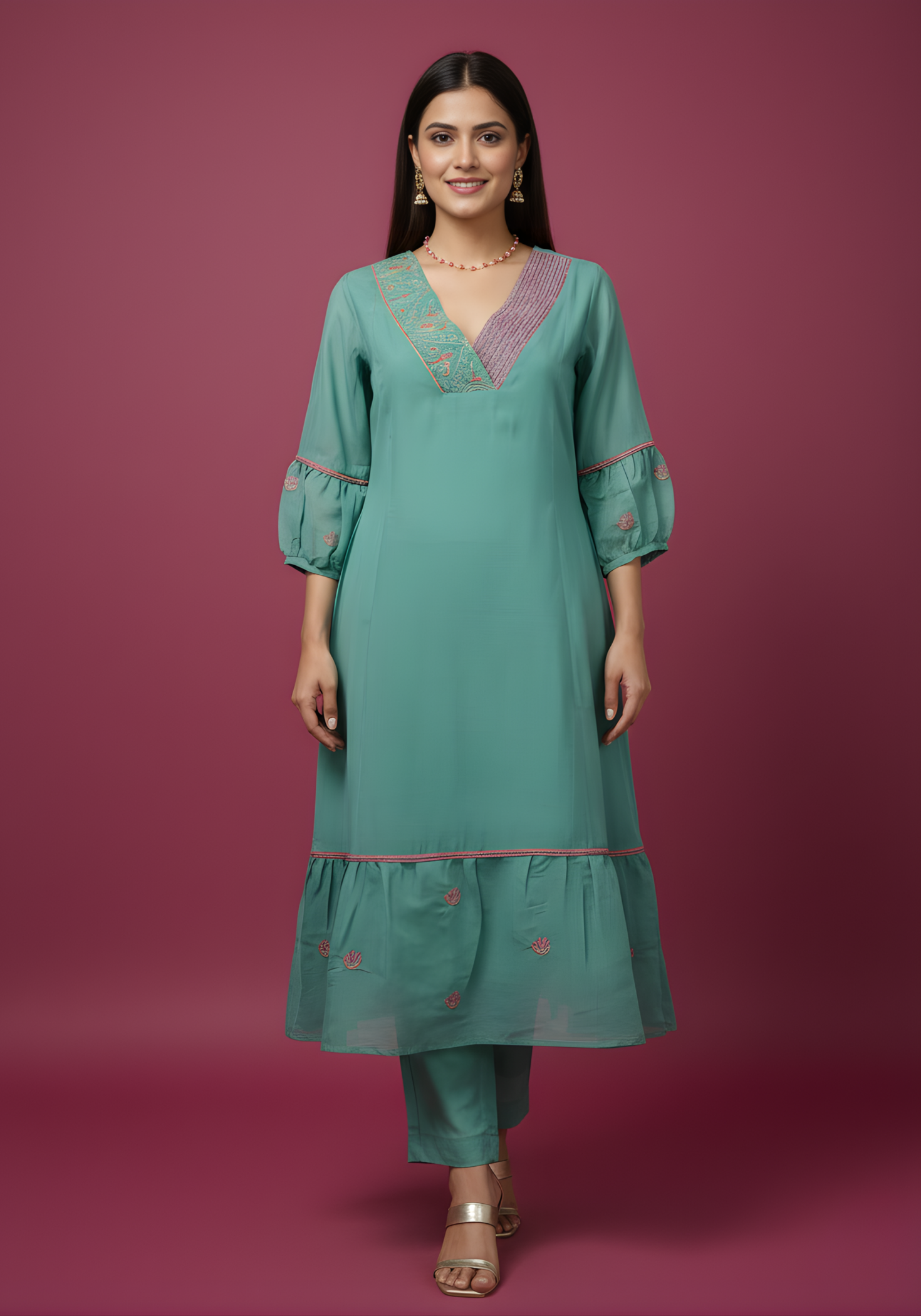 Ladies mul chanderi kurta set ready stock