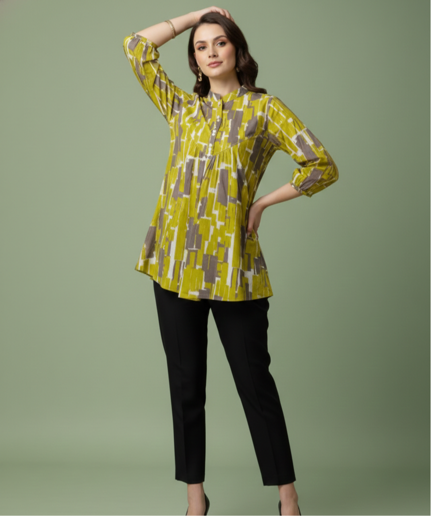 Aarohi Green Abstract Jaipuri Cotton Top – Wholesale Women Wear
