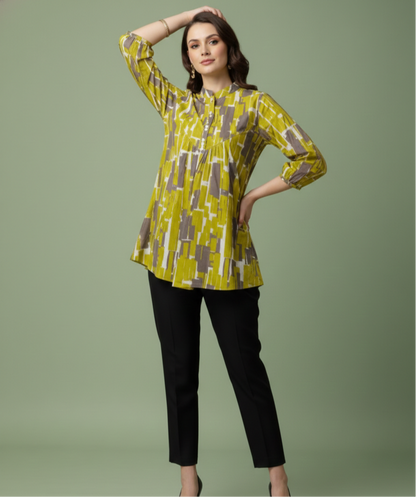 Aarohi Green Abstract Jaipuri Cotton Top – Wholesale Women Wear