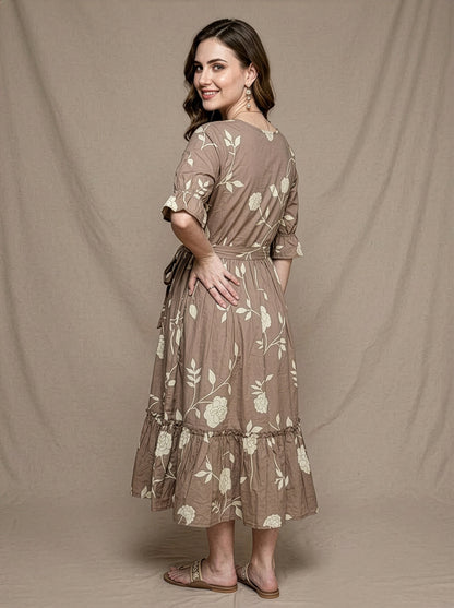 Floral Cotton Middy Dress Wholesale Manufacturer Women Wear