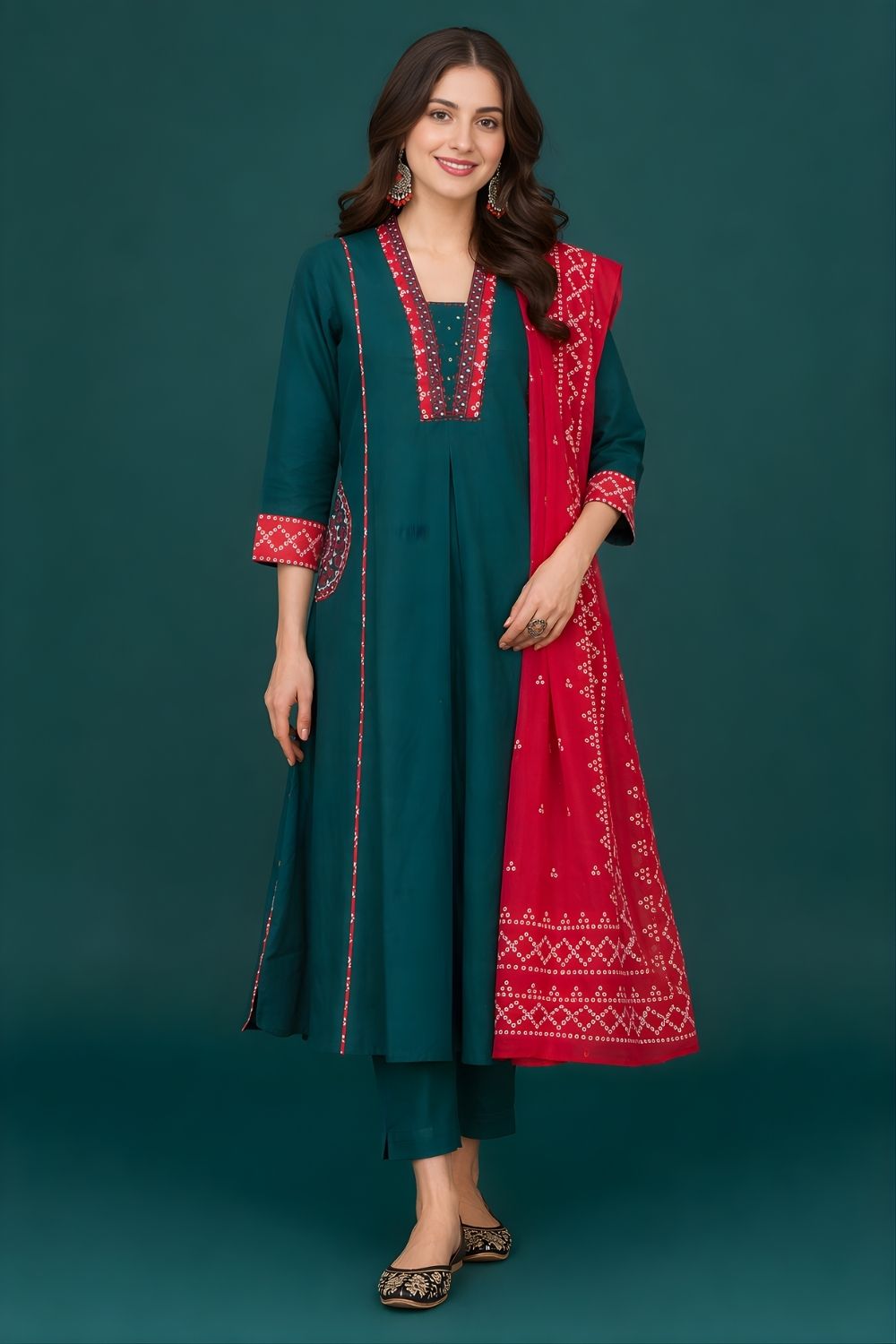Green Cotton Dupatta Set Wholesale Women Wear Manufacturer