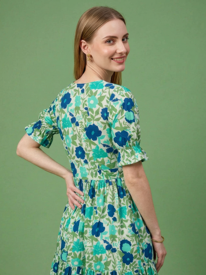 Floral Cotton Midi Dress Wholesale Manufacturer Women Wear