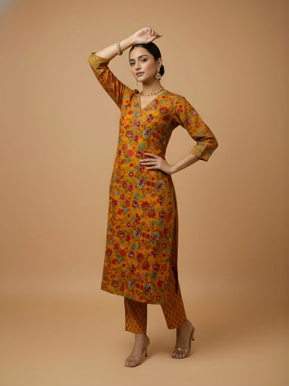 Mustard ethnic printed kurta pant set wholesale