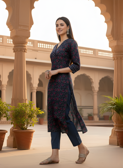 Pure Cotton Ethnic Kurta Set – Aaronee Navy Design