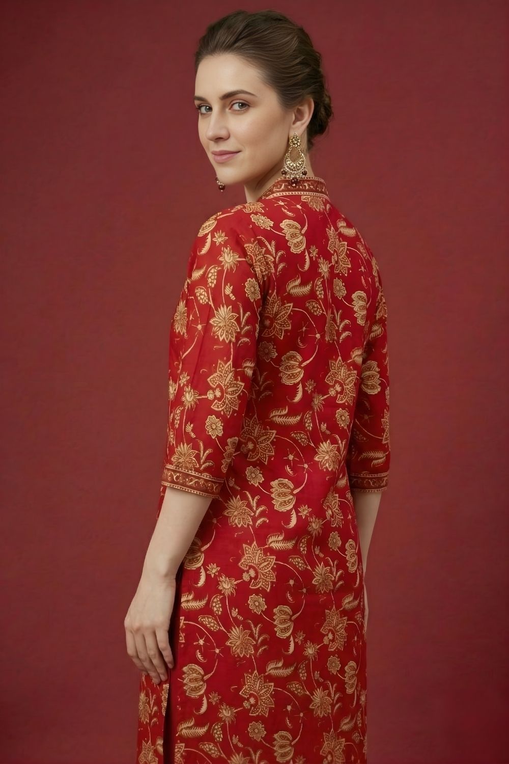 women wear wholesale manufacturer India floral red kurti dupatta