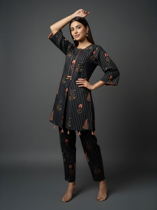 Pure Cotton Striped Floral Kurta Set – Wholesale & Women Wear Manufacturing Supply