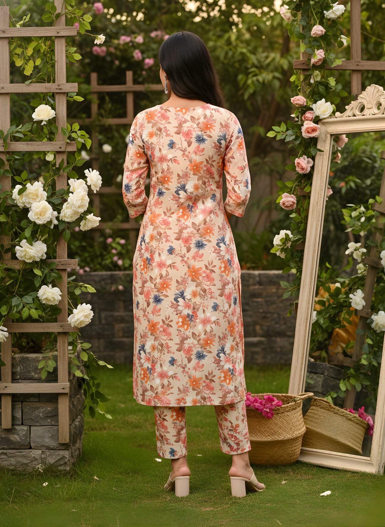 Peach Floral Pure Cotton Self-Embroidered Kurta Set – Women Wear Wholesale Manufacturer
