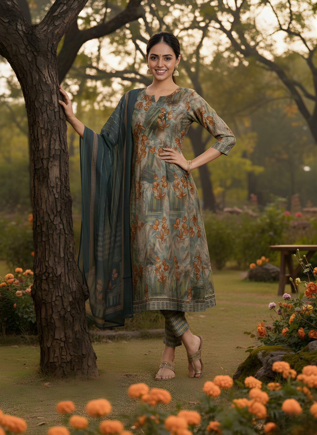Women printed modal chanderi dupatta set ethnic wear
