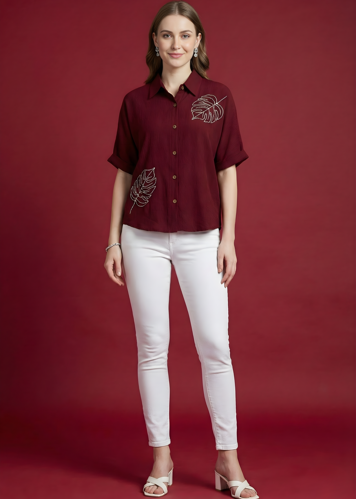 Neelufer Creation wine hammer stretch top